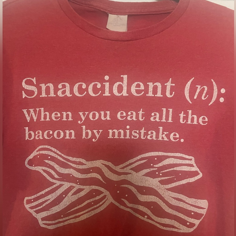 Vintage Distressed Delta Pro Weight Tee Size Large - Snaccident - Eat Bacon - Picture 2 of 4